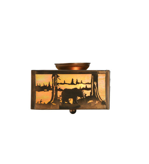 Meyda Lighting Bear at Lake 15" 2-Light Antique Copper Flush Mount Light With Beige Iridescent Shade Glass