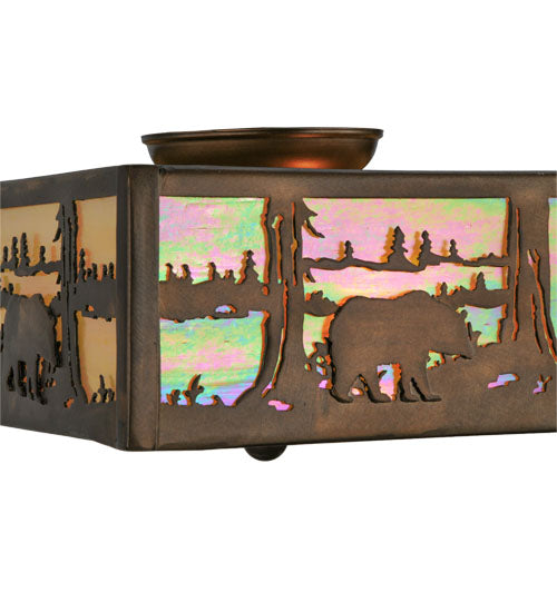Meyda Lighting Bear at Lake 15" 2-Light Antique Copper Flush Mount Light With Beige Iridescent Shade Glass