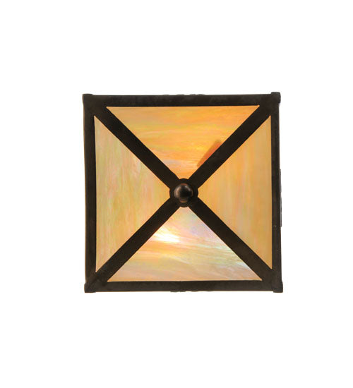 Meyda Lighting Bear at Lake 15" 2-Light Antique Copper Flush Mount Light With Beige Iridescent Shade Glass