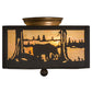 Meyda Lighting Bear at Lake 15" 2-Light Timeless Bronze Flush Mount Light With Beige Iridescent Shade Glass
