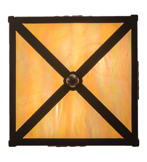 Meyda Lighting Bear at Lake 15" 2-Light Timeless Bronze Flush Mount Light With Beige Iridescent Shade Glass