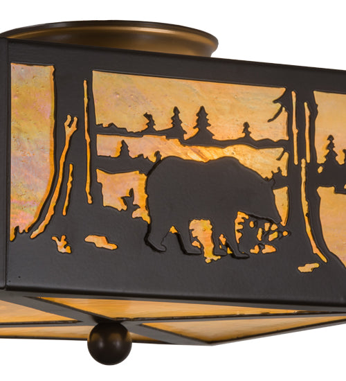 Meyda Lighting Bear at Lake 15" 2-Light Timeless Bronze Flush Mount Light With Beige Iridescent Shade Glass