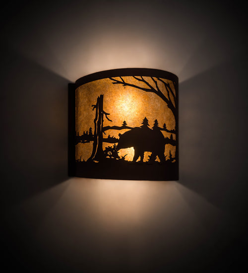 Meyda Lighting Bear at Lake 16" 2-Light Rust Wall Sconce With Amber Mica Shade Glass