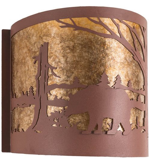 Meyda Lighting Bear at Lake 16" 2-Light Rust Wall Sconce With Amber Mica Shade Glass