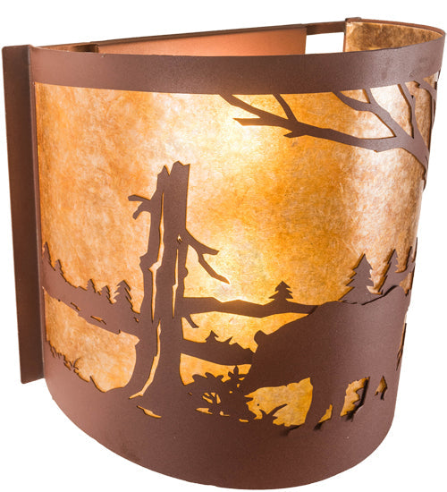 Meyda Lighting Bear at Lake 16" 2-Light Rust Wall Sconce With Amber Mica Shade Glass