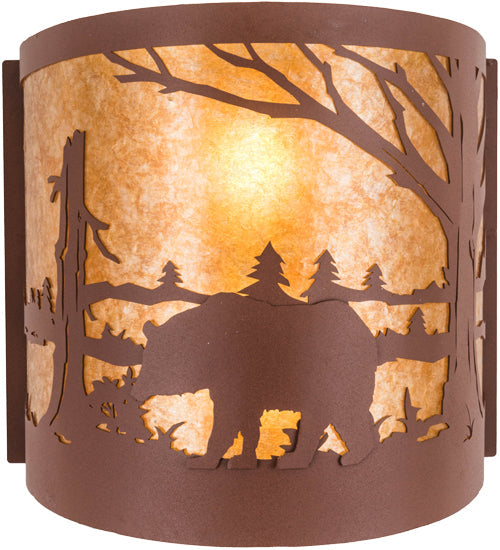 Meyda Lighting Bear at Lake 16" 2-Light Rust Wall Sconce With Amber Mica Shade Glass