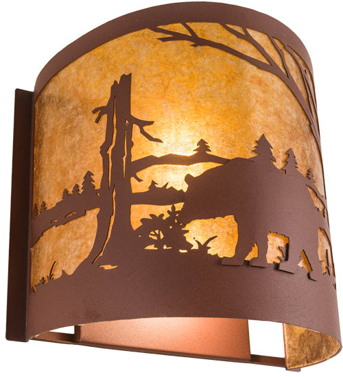 Meyda Lighting Bear at Lake 16" 2-Light Rust Wall Sconce With Amber Mica Shade Glass