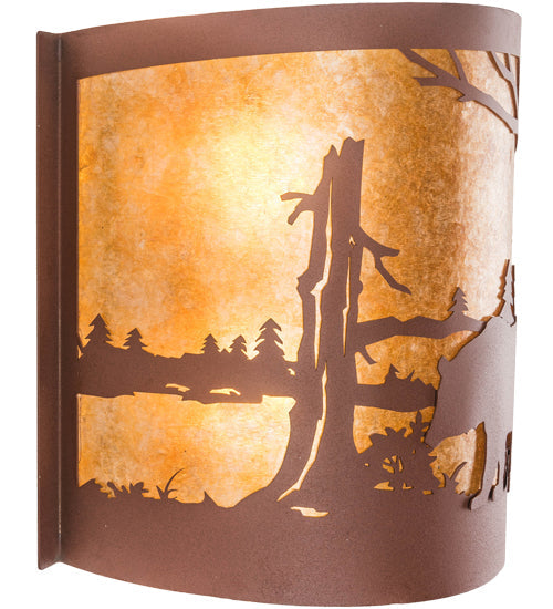 Meyda Lighting Bear at Lake 16" 2-Light Rust Wall Sconce With Amber Mica Shade Glass