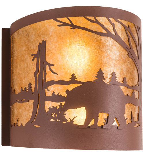 Meyda Lighting Bear at Lake 16" 2-Light Rust Wall Sconce With Amber Mica Shade Glass