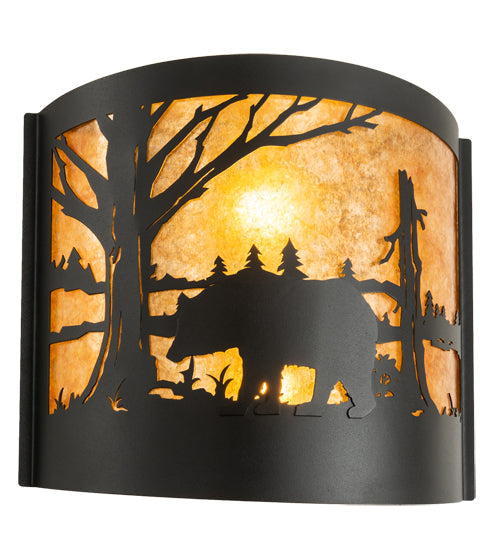 Meyda Lighting Bear at Lake 16" 2-Light Textured Black Wall Sconce With Amber Mica Shade Glass