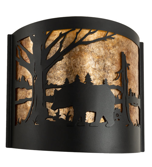 Meyda Lighting Bear at Lake 16" 2-Light Textured Black Wall Sconce With Amber Mica Shade Glass