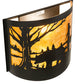 Meyda Lighting Bear at Lake 16" 2-Light Textured Black Wall Sconce With Amber Mica Shade Glass
