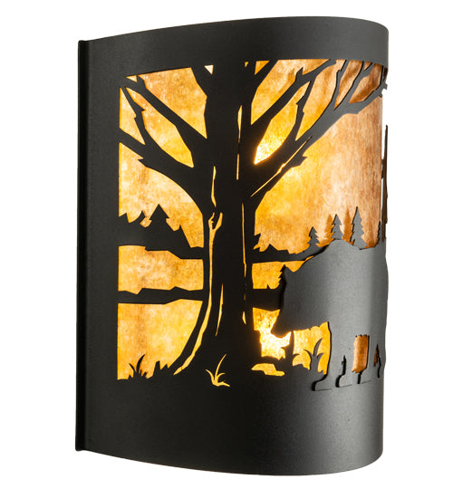 Meyda Lighting Bear at Lake 16" 2-Light Textured Black Wall Sconce With Amber Mica Shade Glass