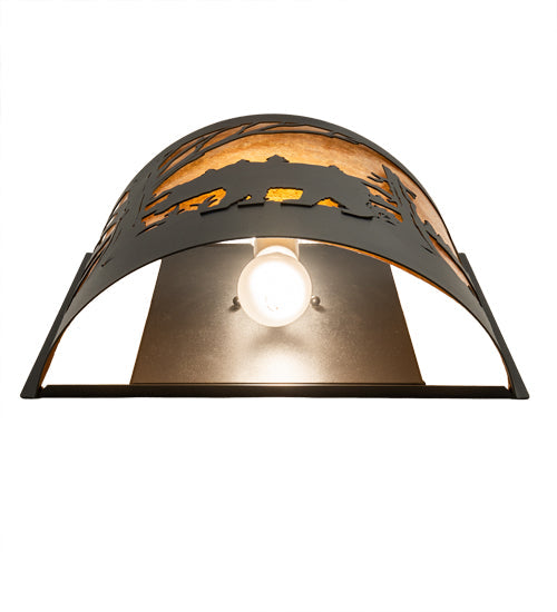 Meyda Lighting Bear at Lake 16" 2-Light Textured Black Wall Sconce With Amber Mica Shade Glass