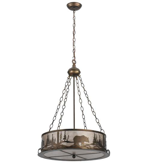 Meyda Lighting Bear at Lake 21" 4-Light Antique Copper Inverted Pendant Light With Silver Mica Shade Glass