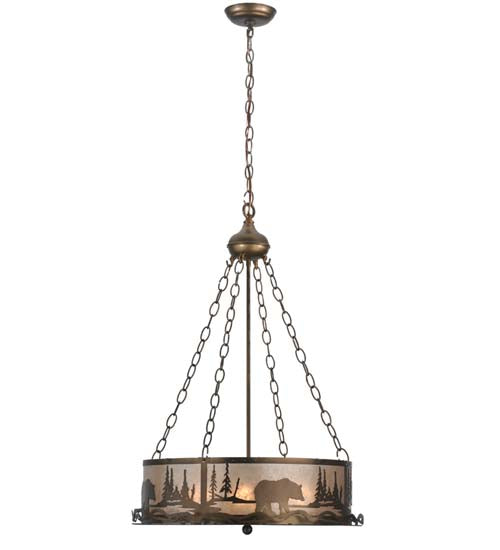Meyda Lighting Bear at Lake 21" 4-Light Antique Copper Inverted Pendant Light With Silver Mica Shade Glass