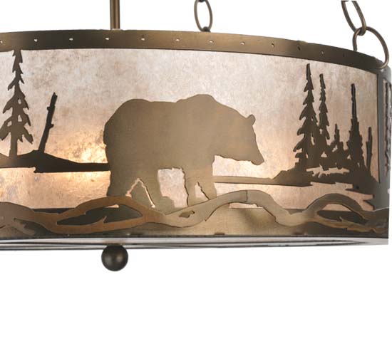 Meyda Lighting Bear at Lake 21" 4-Light Antique Copper Inverted Pendant Light With Silver Mica Shade Glass