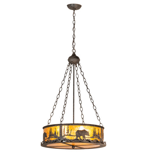Meyda Lighting Bear at Lake 22" 4-Light Coffee Bean Inverted Pendant Light With Amber Mica Shade Glass