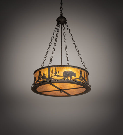 Meyda Lighting Bear at Lake 22" 4-Light Coffee Bean Inverted Pendant Light With Amber Mica Shade Glass