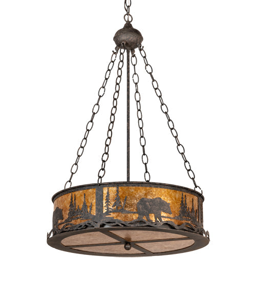 Meyda Lighting Bear at Lake 22" 4-Light Coffee Bean Inverted Pendant Light With Amber Mica Shade Glass