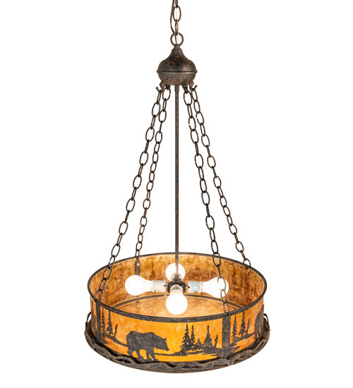 Meyda Lighting Bear at Lake 22" 4-Light Coffee Bean Inverted Pendant Light With Amber Mica Shade Glass