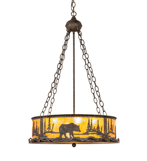 Meyda Lighting Bear at Lake 22" 4-Light Coffee Bean Inverted Pendant Light With Amber Mica Shade Glass