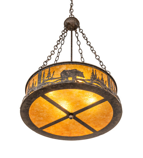 Meyda Lighting Bear at Lake 22" 4-Light Coffee Bean Inverted Pendant Light With Amber Mica Shade Glass