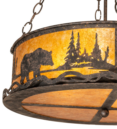 Meyda Lighting Bear at Lake 22" 4-Light Coffee Bean Inverted Pendant Light With Amber Mica Shade Glass