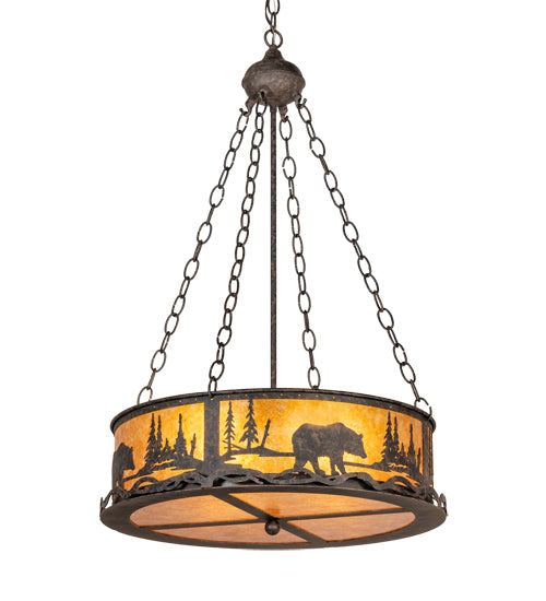 Meyda Lighting Bear at Lake 22" 4-Light Coffee Bean Inverted Pendant Light With Amber Mica Shade Glass