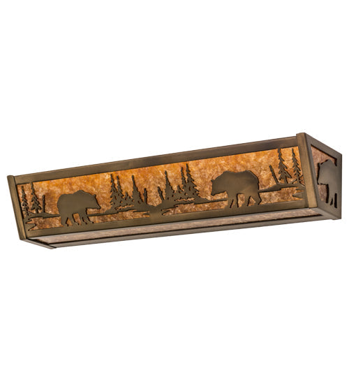 Meyda Lighting Bear at Lake 24" 4-Light Antique Copper Vanity Light With Amber Mica Shade Glass