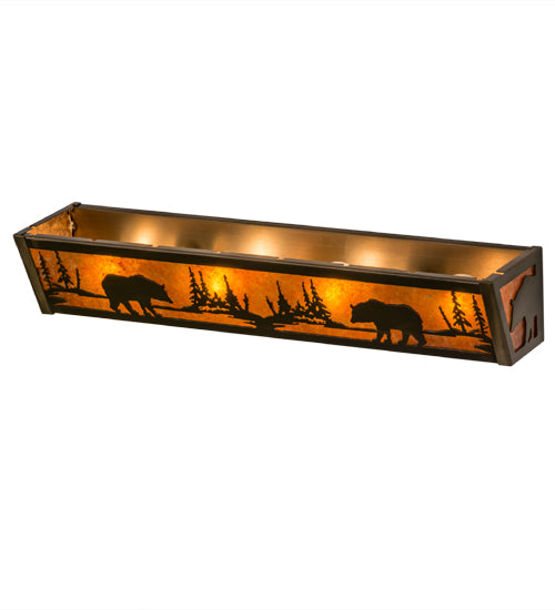 Meyda Lighting Bear at Lake 24" 4-Light Antique Copper Vanity Light With Amber Mica Shade Glass