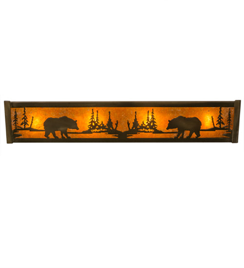 Meyda Lighting Bear at Lake 24" 4-Light Antique Copper Vanity Light With Amber Mica Shade Glass