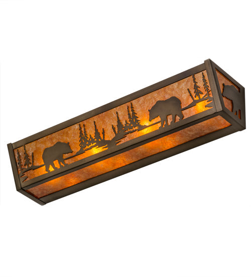 Meyda Lighting Bear at Lake 24" 4-Light Antique Copper Vanity Light With Amber Mica Shade Glass