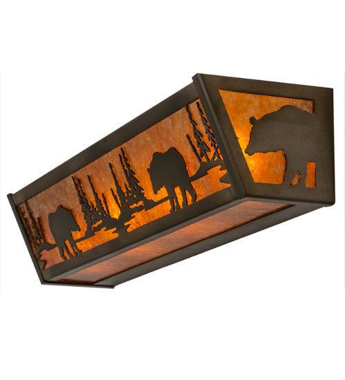 Meyda Lighting Bear at Lake 24" 4-Light Antique Copper Vanity Light With Amber Mica Shade Glass