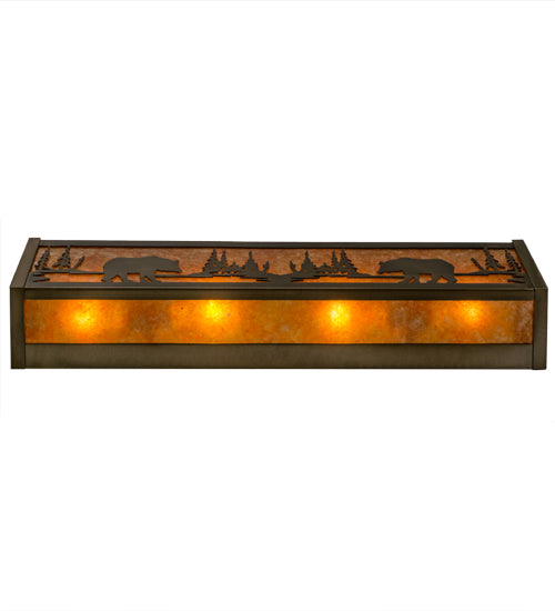 Meyda Lighting Bear at Lake 24" 4-Light Antique Copper Vanity Light With Amber Mica Shade Glass