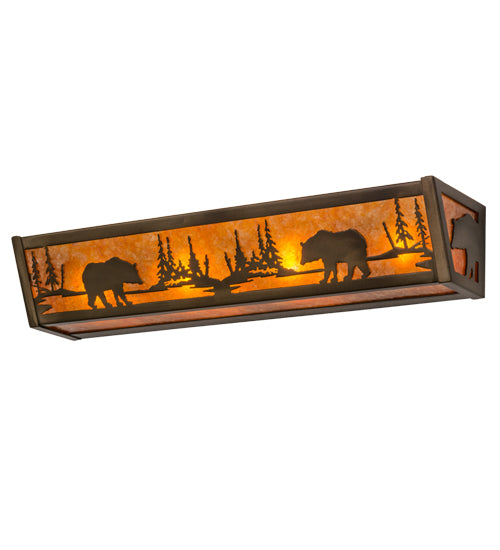 Meyda Lighting Bear at Lake 24" 4-Light Antique Copper Vanity Light With Amber Mica Shade Glass