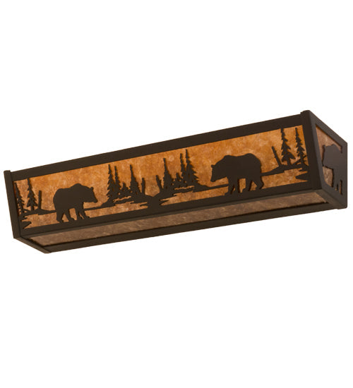 Meyda Lighting Bear at Lake 24" 4-Light Flat Black Vanity Light With Amber Mica Shade Glass