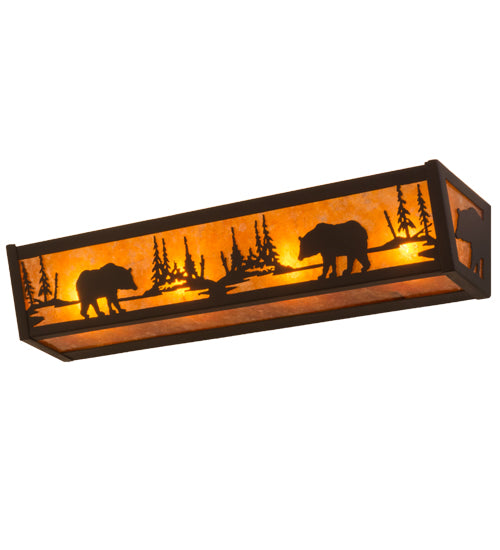 Meyda Lighting Bear at Lake 24" 4-Light Flat Black Vanity Light With Amber Mica Shade Glass