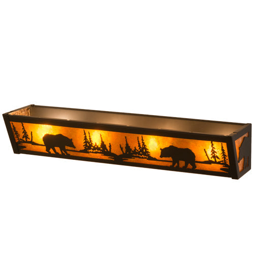 Meyda Lighting Bear at Lake 24" 4-Light Flat Black Vanity Light With Amber Mica Shade Glass