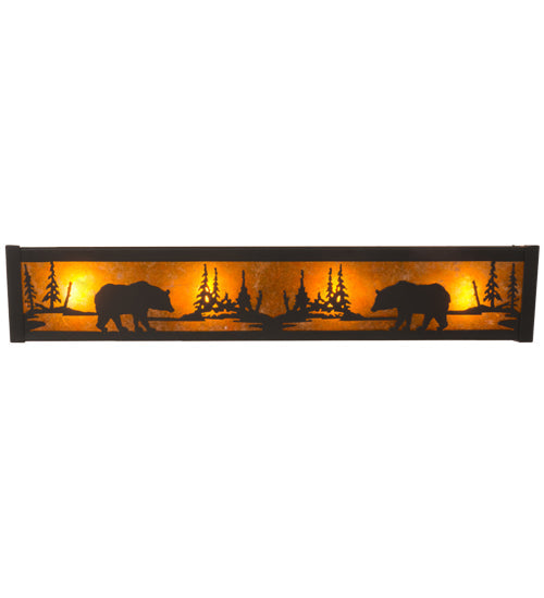 Meyda Lighting Bear at Lake 24" 4-Light Flat Black Vanity Light With Amber Mica Shade Glass