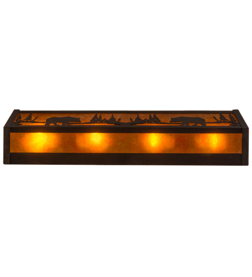 Meyda Lighting Bear at Lake 24" 4-Light Flat Black Vanity Light With Amber Mica Shade Glass