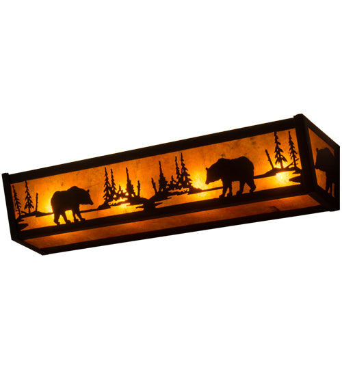 Meyda Lighting Bear at Lake 24" 4-Light Flat Black Vanity Light With Amber Mica Shade Glass