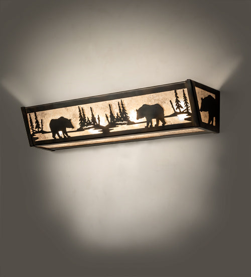Meyda Lighting Bear at Lake 24" 4-Light Light Burnished Antique Copper Vanity Light With Silver Mica Shade Glass