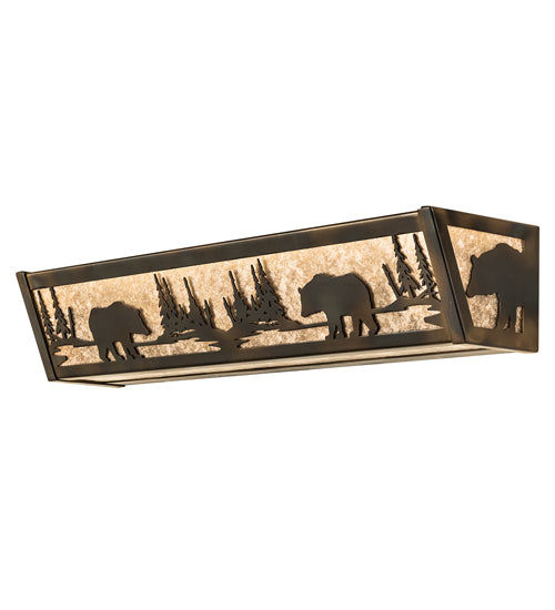 Meyda Lighting Bear at Lake 24" 4-Light Light Burnished Antique Copper Vanity Light With Silver Mica Shade Glass