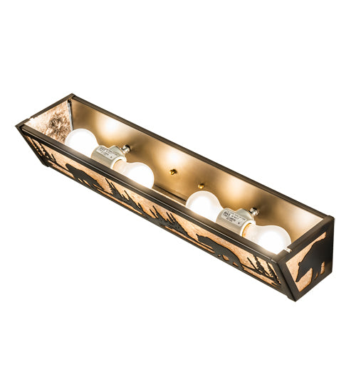 Meyda Lighting Bear at Lake 24" 4-Light Light Burnished Antique Copper Vanity Light With Silver Mica Shade Glass