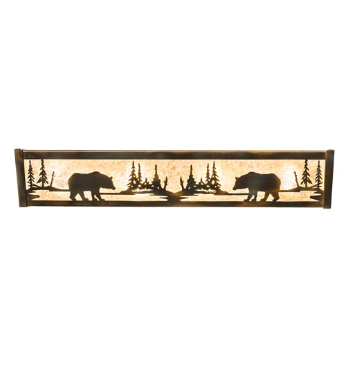 Meyda Lighting Bear at Lake 24" 4-Light Light Burnished Antique Copper Vanity Light With Silver Mica Shade Glass