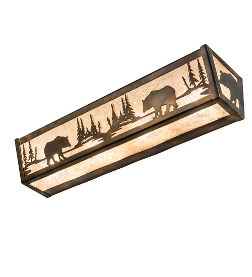 Meyda Lighting Bear at Lake 24" 4-Light Light Burnished Antique Copper Vanity Light With Silver Mica Shade Glass
