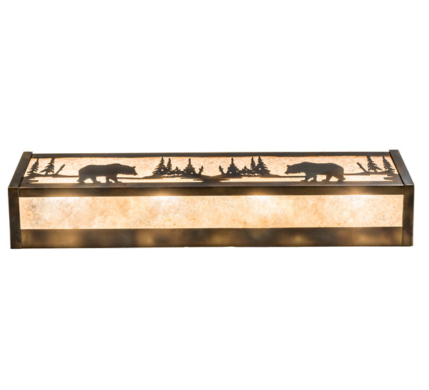 Meyda Lighting Bear at Lake 24" 4-Light Light Burnished Antique Copper Vanity Light With Silver Mica Shade Glass