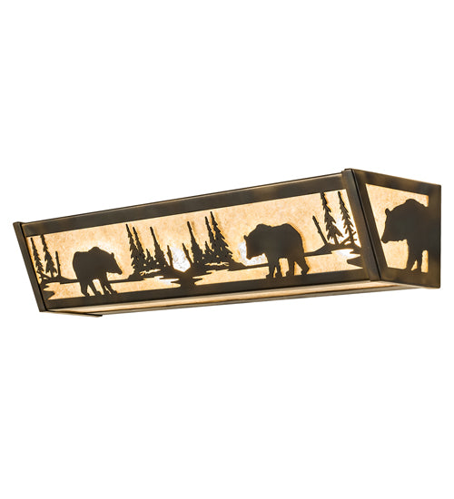 Meyda Lighting Bear at Lake 24" 4-Light Light Burnished Antique Copper Vanity Light With Silver Mica Shade Glass
