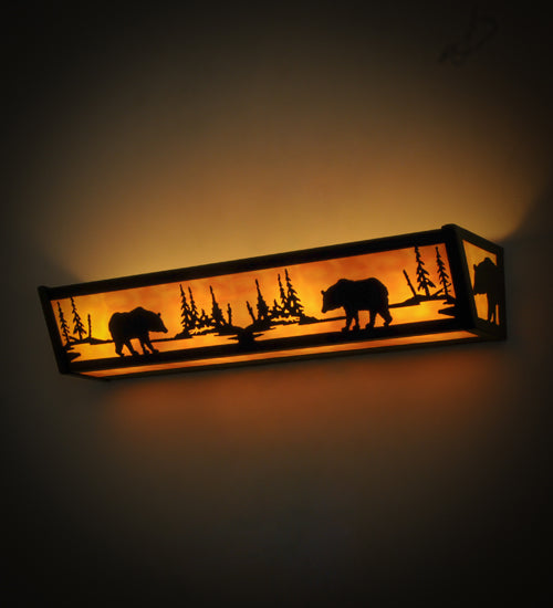 Meyda Lighting Bear at Lake 24" 4-Light Mahogany Bronze Vanity Light With Beige Art Shade Glass